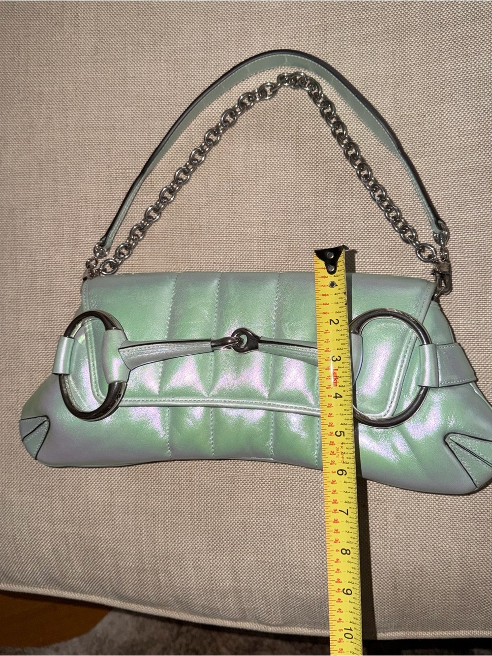 Gucci Iridescent Green Metallic Chain-Handle Shoulder Bag - Picture 3 of 8